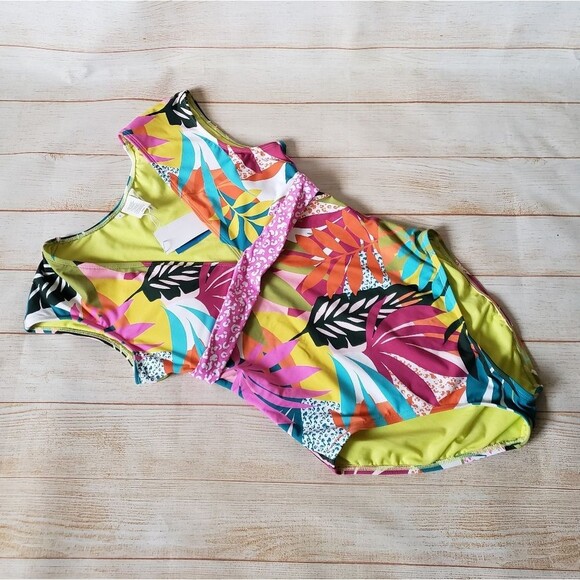 Bleu Rod Beattie Wild At Heart Cap Sleeve Plunge Neck Colorful Tropical Swimsuit - Picture 4 of 12